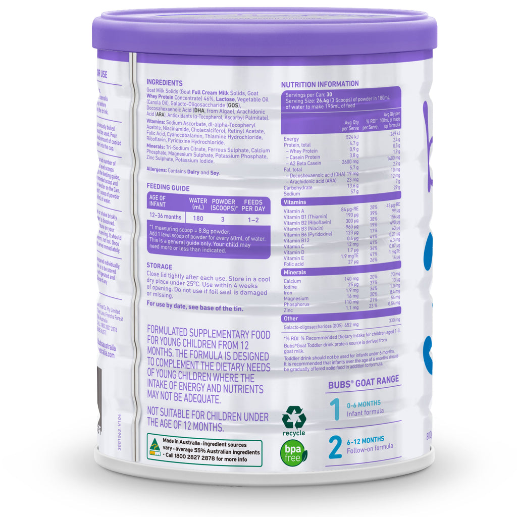 Bubs® Australian Goat Milk Toddler Drink Stage 3 Bubs Australia