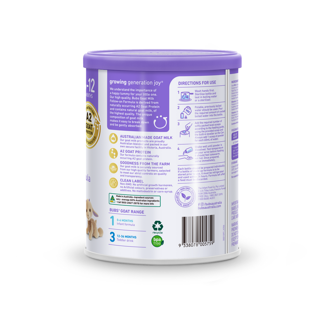 Bubs® Goat Milk Infant Followon Stage 2 400g Bubs Australia