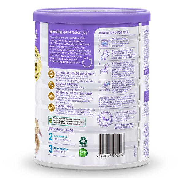 Bubs® Goat Milk Infant Formula Stage 1