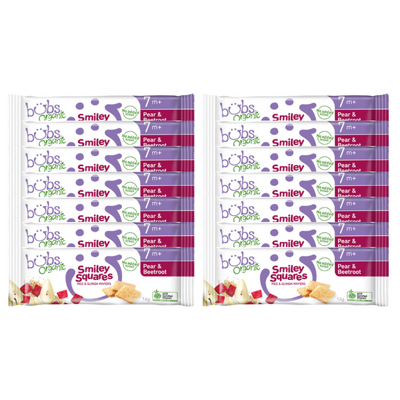 Bubs Organic Smiley Squares Pear & Beetroot - 14 Pack