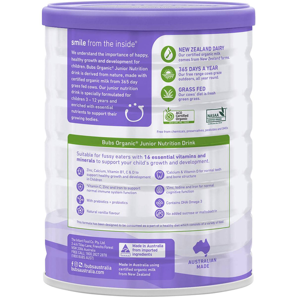 Bubs® Organic Grass Fed Junior Nutrition Drink – Bubs Australia bubs goat milk(800g)